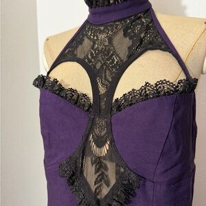 Killstar Elegant Purple Lace Halter Dress